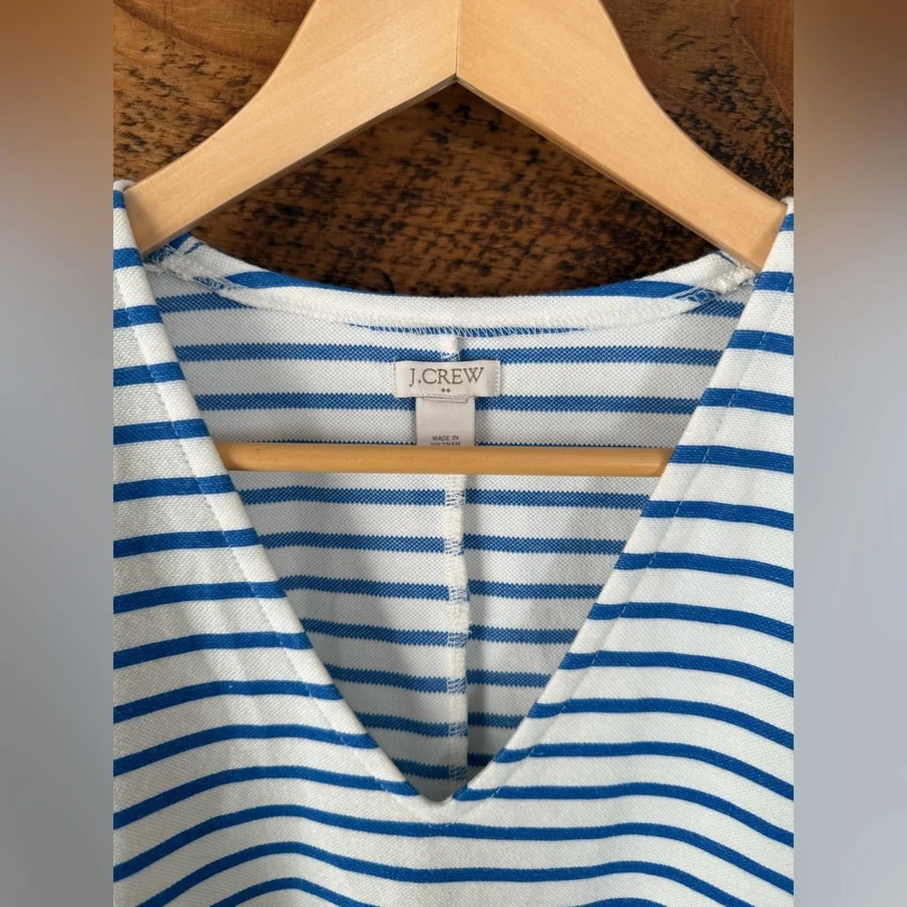 J CREW Factory Blue White Striped V-neck Shift Dress Women’s Nautical - Small - Picture 3 of 7